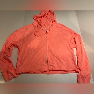 Women’s Pink Victorias Secret Cropped Zipper Hoodie Bright Orange Large